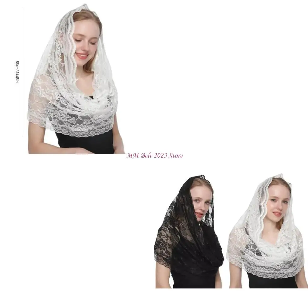

49ME Wedding Lace Flower Veil Latin Mass Head Scarf Vintage Head Covering Bridal Veil