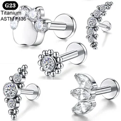 1PCS G23 Titanium Piercing Stud Ear Tragus Cartilage Earrings 16G Ball Labret Lip Zircon Opal Lobe Helix Daith  Body Jewelry