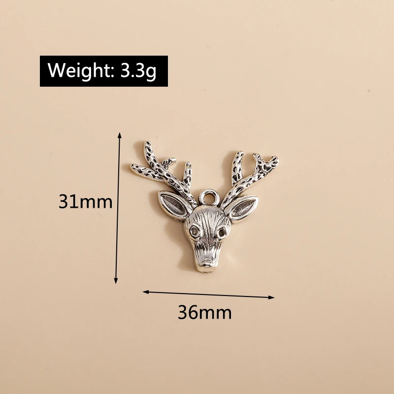 Leslie 8 Stück 31*36mm Antiksilberfarbene Hirsch-Anhänger für Halsketten, Armbänder, Ohrringe, DIY-Schmuckherstellung. – Detail 2