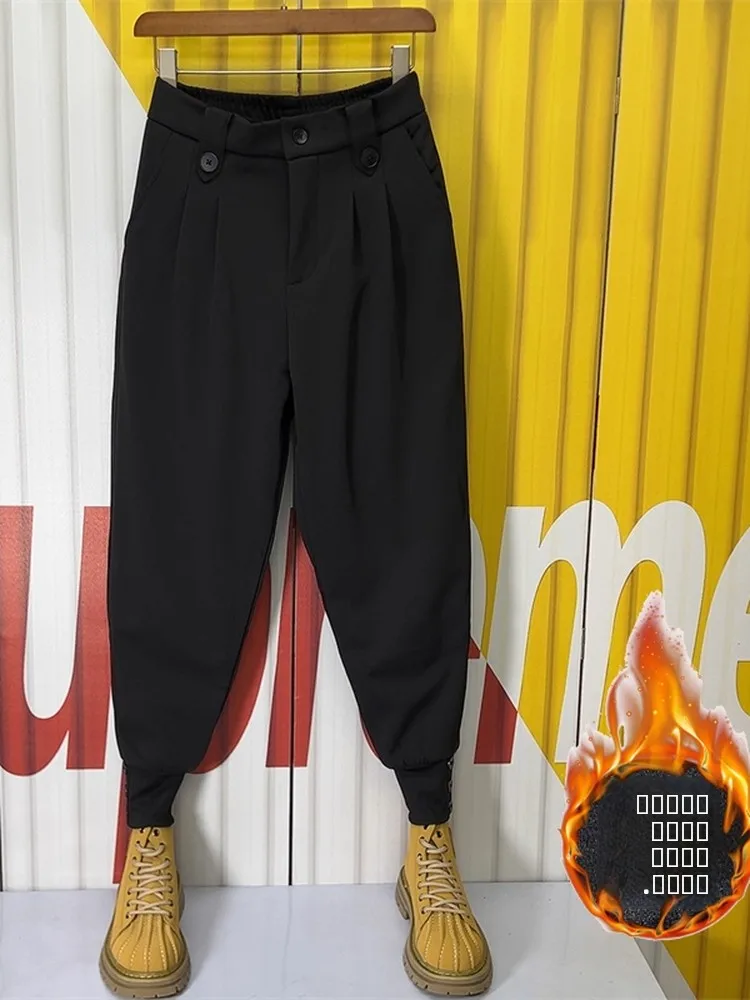 

Мужские повседневные брюки Harlan Sle свободного кроя, осенне-зимние, новинка, корейская версия, плиссированные, с манжетами, стильные