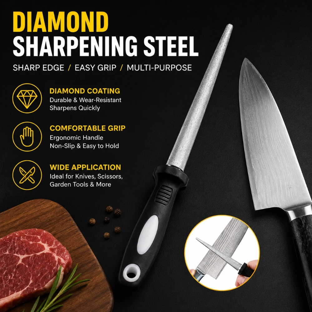 

Ergonomic Handle Diamond Grinding Sharpener 1/3/5Pcs Wearproof Curved Flat Design Home Kitchen Blade Maintenance Tool