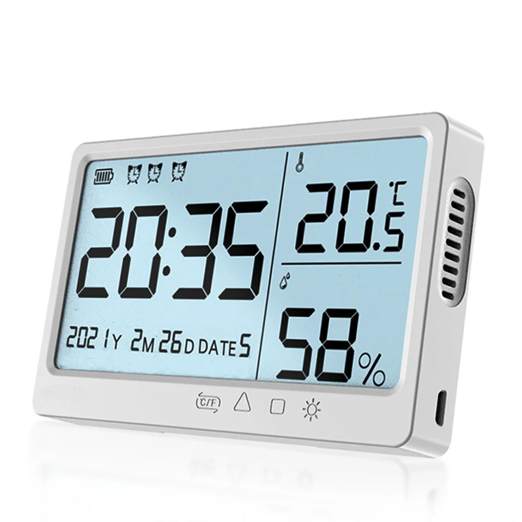 LCD Thermometer Humidity Sensitive Meter Temperature Gauge Clock Household