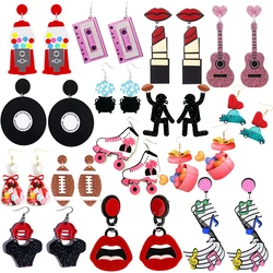 New Geometric Acrylic Drop Earrings For Women Hip Hop Trend Party Jewelry Tape Records Rugby Doughnuts Valentine's Day