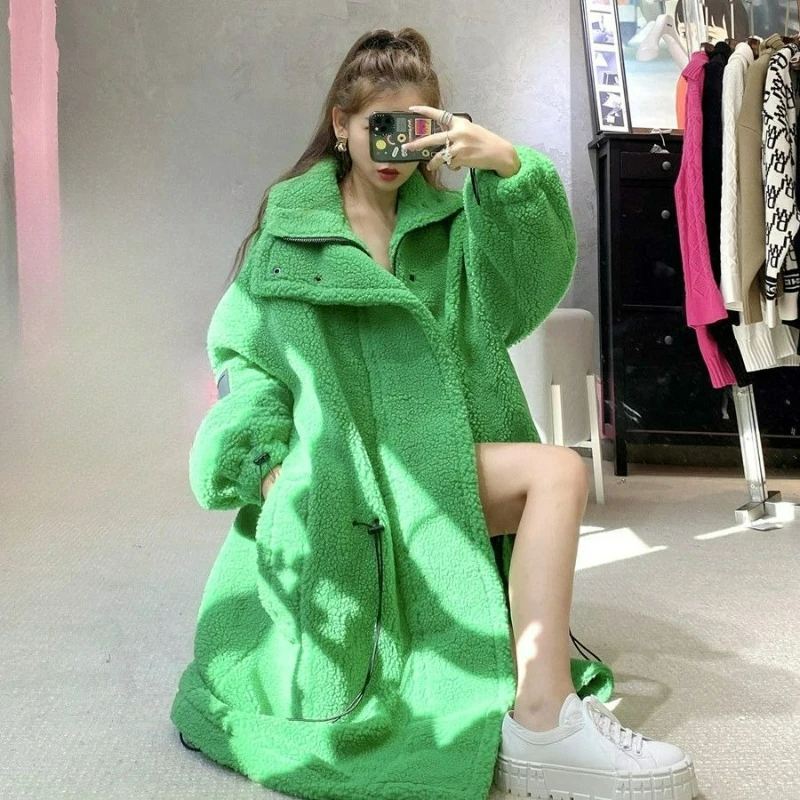 الراقية معطف جلد الخراف بلون للنساء 2026 شتاء جديد سترة مبطنة بالقطن سميكة كبيرة الحجم معاطف الفرو مبطنة بالقطن #2