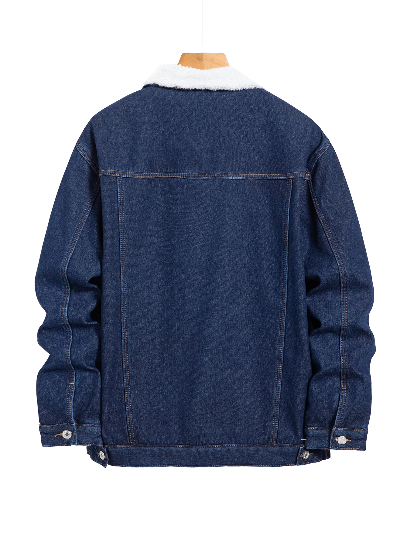 Men's Winter Dark Blue Fleece‑Lined Denim Jacket, Casual Wind‑Resistant Denim Outerwear