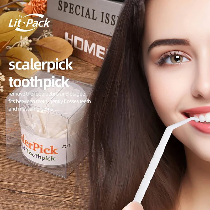 

Угловая зубочистка Scalerpick белая пластиковая Бытовая чистка зубов изогнутый крючок 2 бутылки 400 штук...