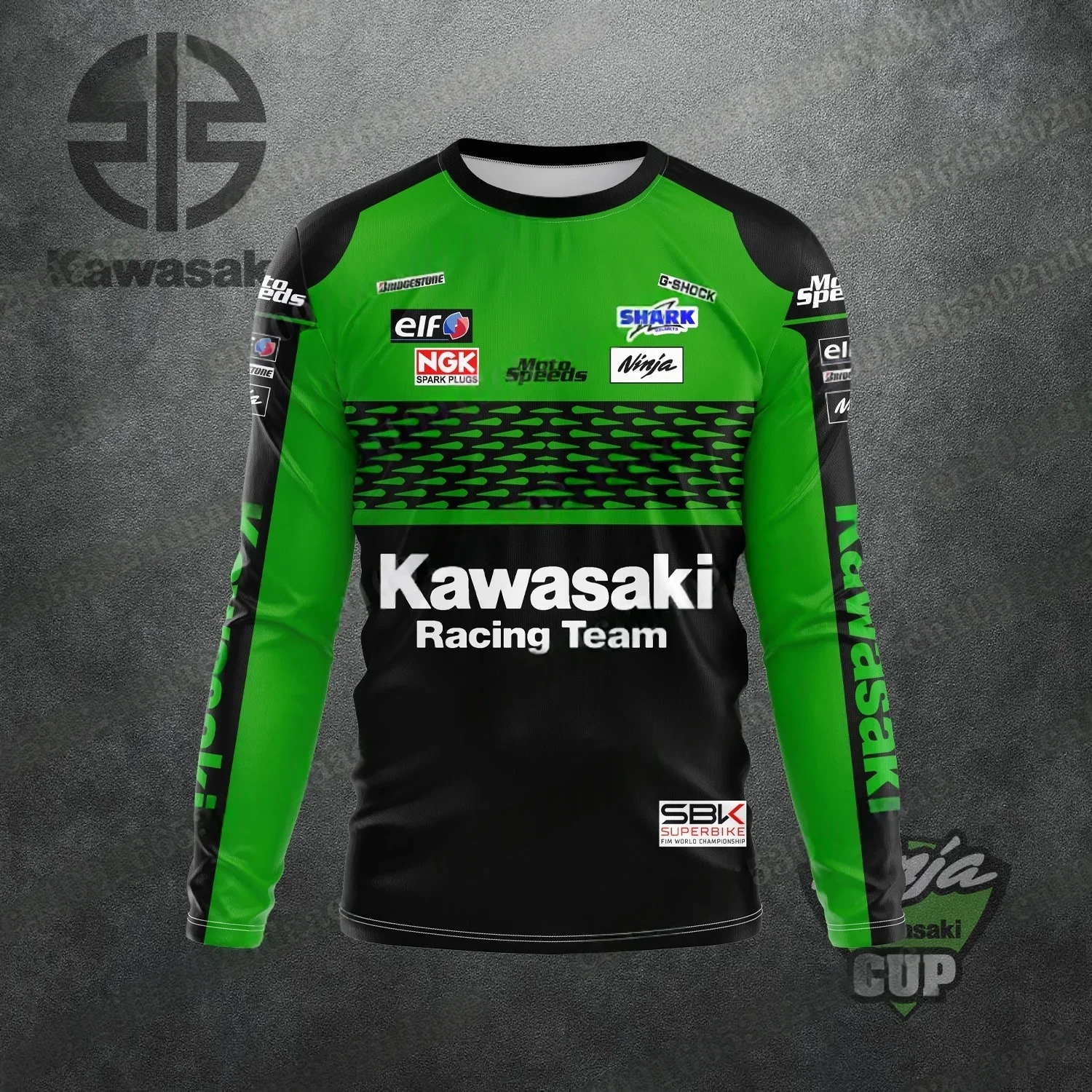 Camiseta de manga larga con cuello redondo para hombre, Top deportivo cómodo con estampado de motocicleta Kawasaki, transpirable, de secado rápido, otoño