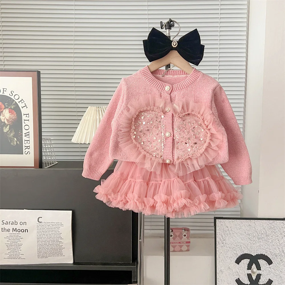 فتاة سترة الخريف الشتاء سترة الحياكة الترتر لا مقنعين طويلة الأكمام لطيف الاطفال الملابس سترة سترة مقبلات تنورة #2