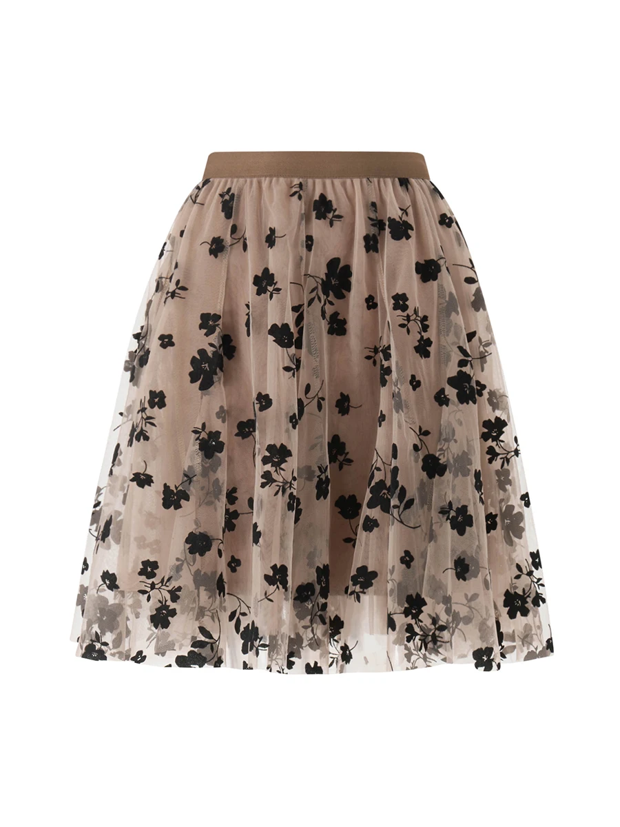 

Women s Vintage Lace High Waist Pleated Midi Skirt Elegant Floral Embroidered A-line Tulle Tutu Skirt