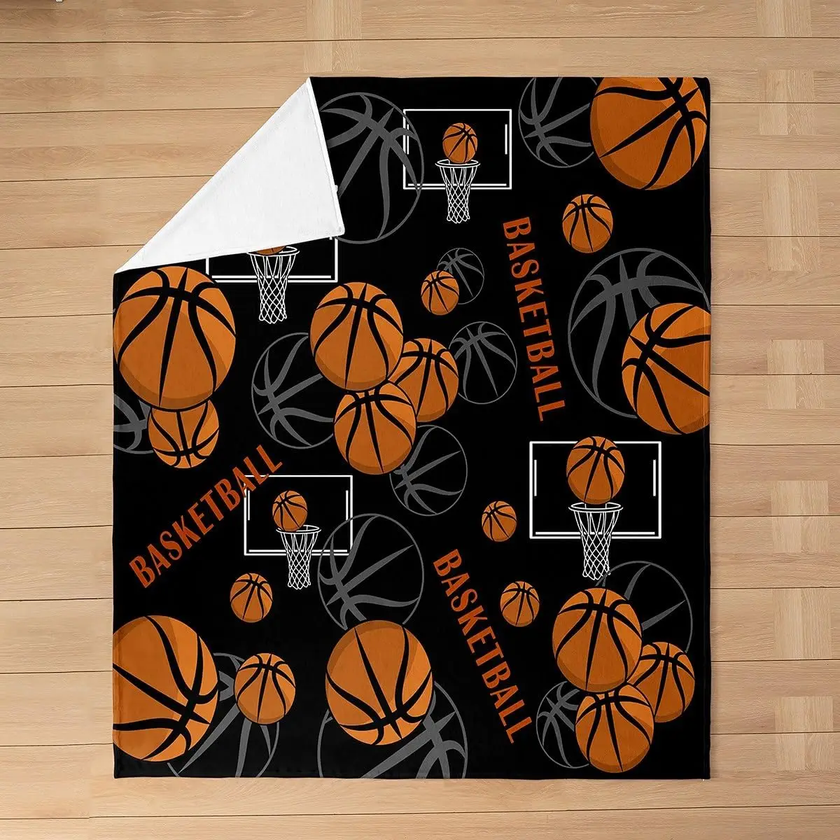 Cartoon Basketball Print Flannel Fleece Blanket Throw Size,Super Soft Cozy Ball Gaming Plush Blankets