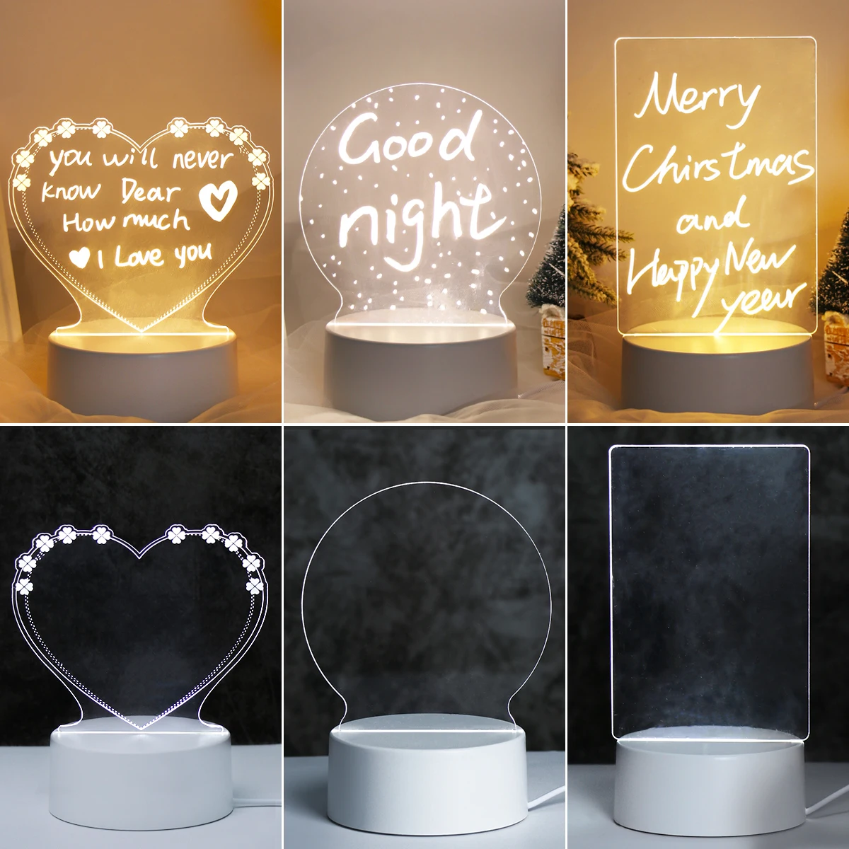 Led Message Board Usb Night Light Note Board With Pen Drawing Board Notepad Holiday Light Children Girlfriend Gift Night Lamp