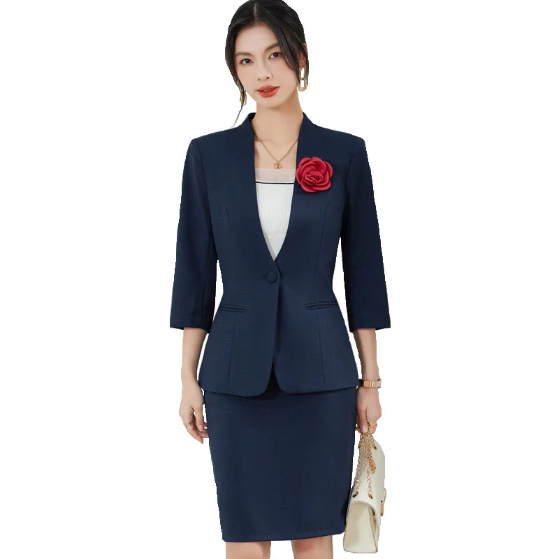 

Spring Profession Women Three Quarter Blazer Tops And High Waist Mini Pencil Skirt Korean Slim Chic Office Lady 2 Pieces Sets