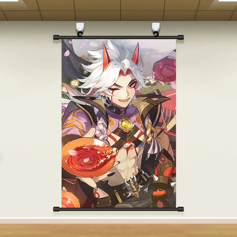 Anime Genshin Impact Arataki Itto poster Fabric Wall Scroll Home Decor Anime Poster 20*30cm Gfits Cosplay