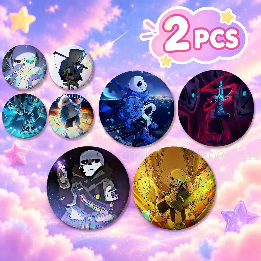 FOR UNDERTALE Sans 2Pcs Round Badge Set Button Brooch Pin, Anime Game Fans Collectible Decor & Birthday Gift