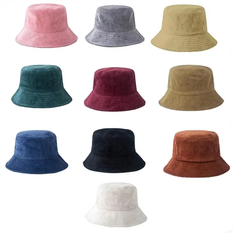 

P88B Bucket Hat for Women Men Winter Warm Corduroy for Sun Hat Korean Hip Hop Solid Color Foldable Outdoor