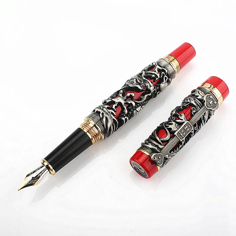 Luxury Jinhao Metal Carving Embossing Dragon And Phoenix 0.5MM Nib Heavy Fountain Pen school teacher gift Office School INK PEN