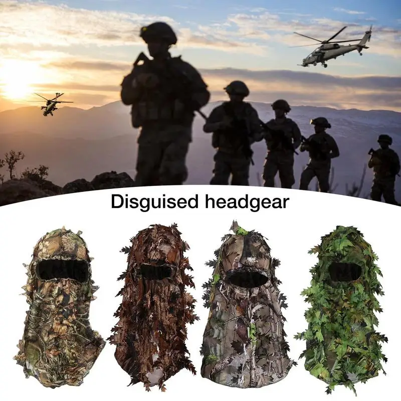 3D Maple Leaf Style Camouflage Face Mask Hunting Hood Caps Head Ghillie Suits Accessories Outdoor Sports Unisex For Fishing