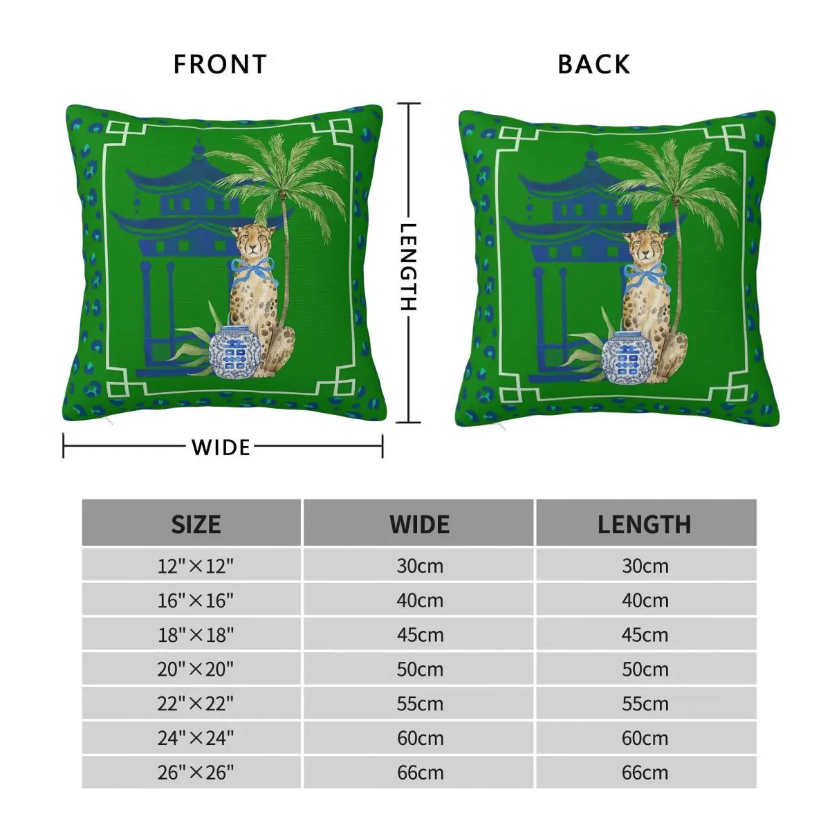Chinoiserie Leopard Ginger Jar Square Pillowcase Polyester Linen Velvet Pattern Decorative Throw Pillow Case Car Cushion Cover