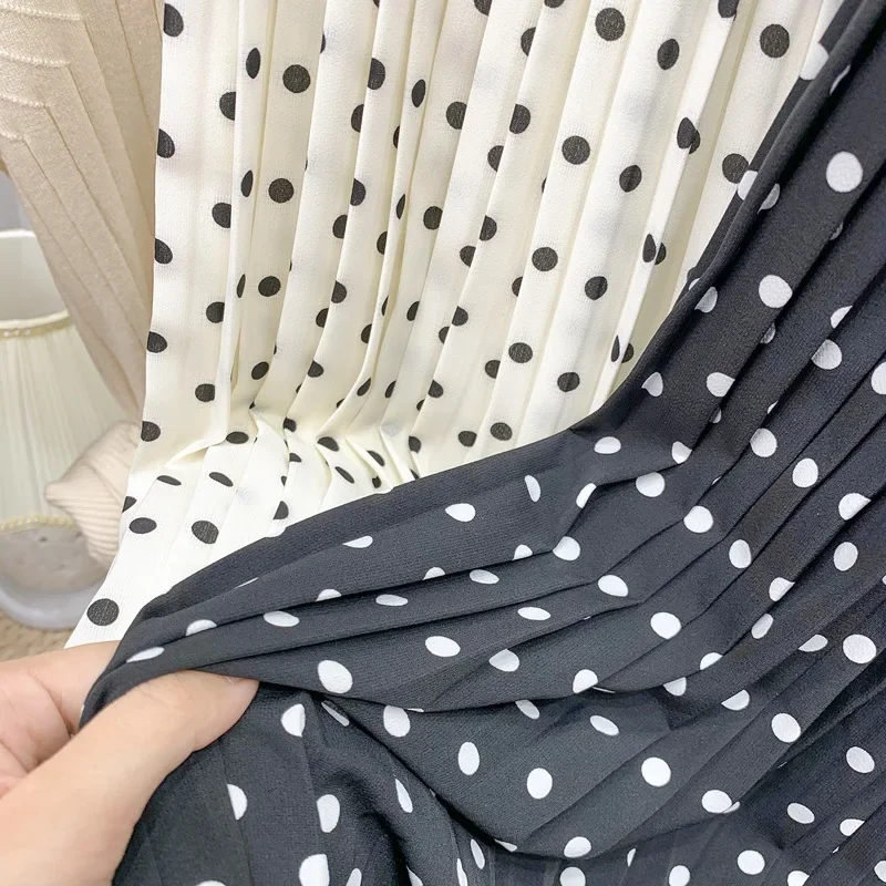 TFETTERS Mulheres Saias Chiffon Plissada Saia Mulheres Primavera e Verão Coreano Polka Dot Branco Saias Plissadas para As Mulheres Roupas