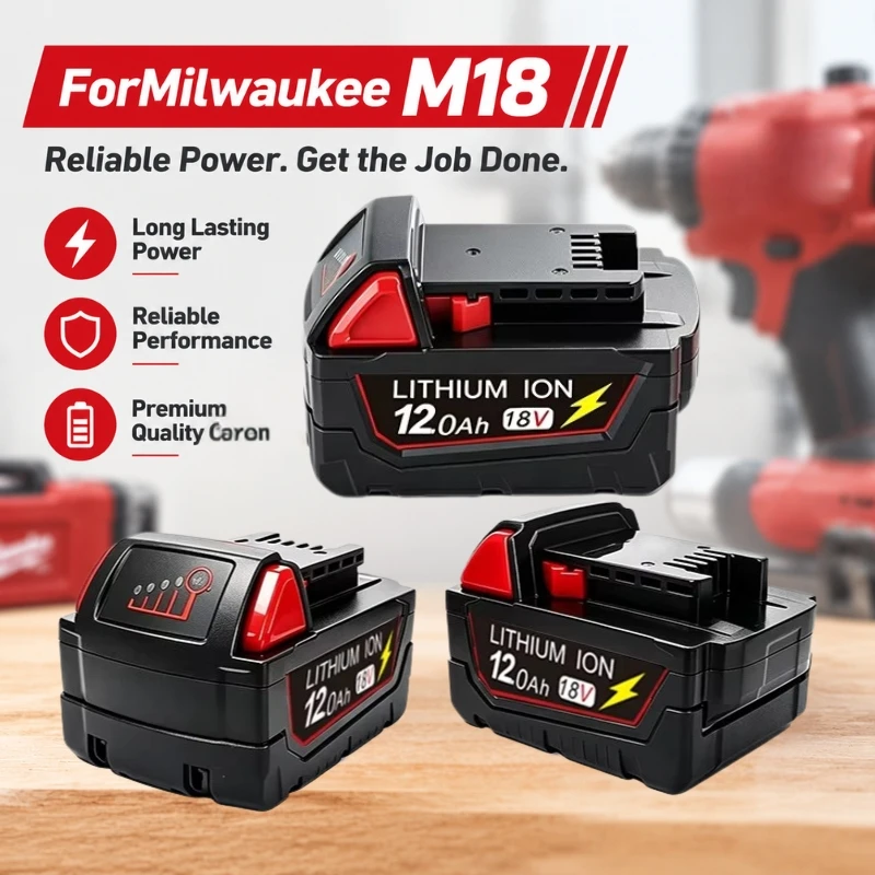 100% for Milwaukee M18 12.0Ah High Output Battery 18V Lithium-ion Rechargeable for Milwaukee M18 Cordless Power Tools18v Battery