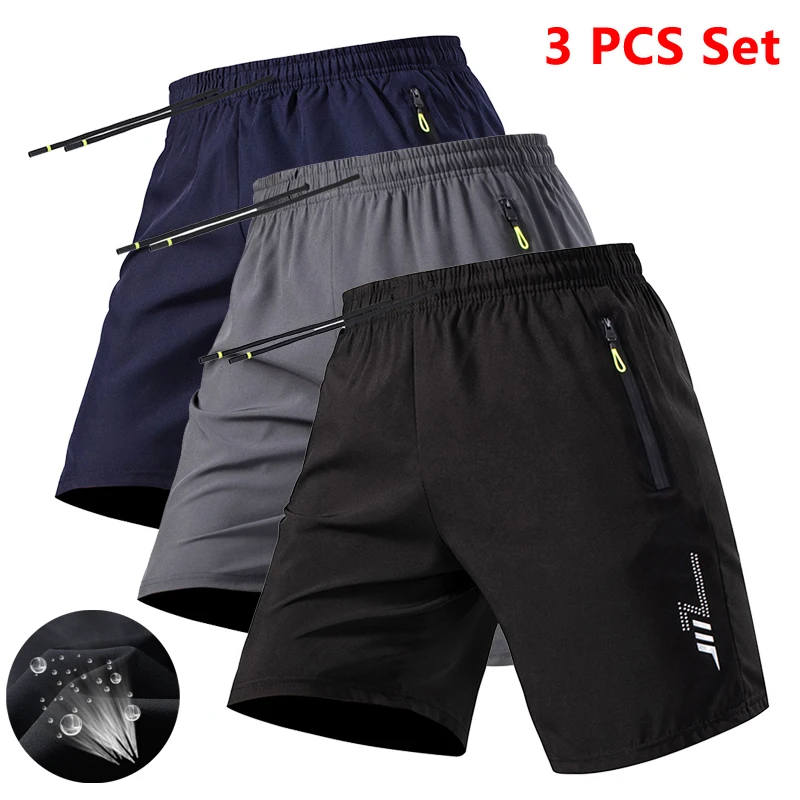 3 Pieces Quick Dry Workout Training Fitness Shorts Men Running Jogging Short Pants Men Gym Sports Shorts Summer Breathable Short
