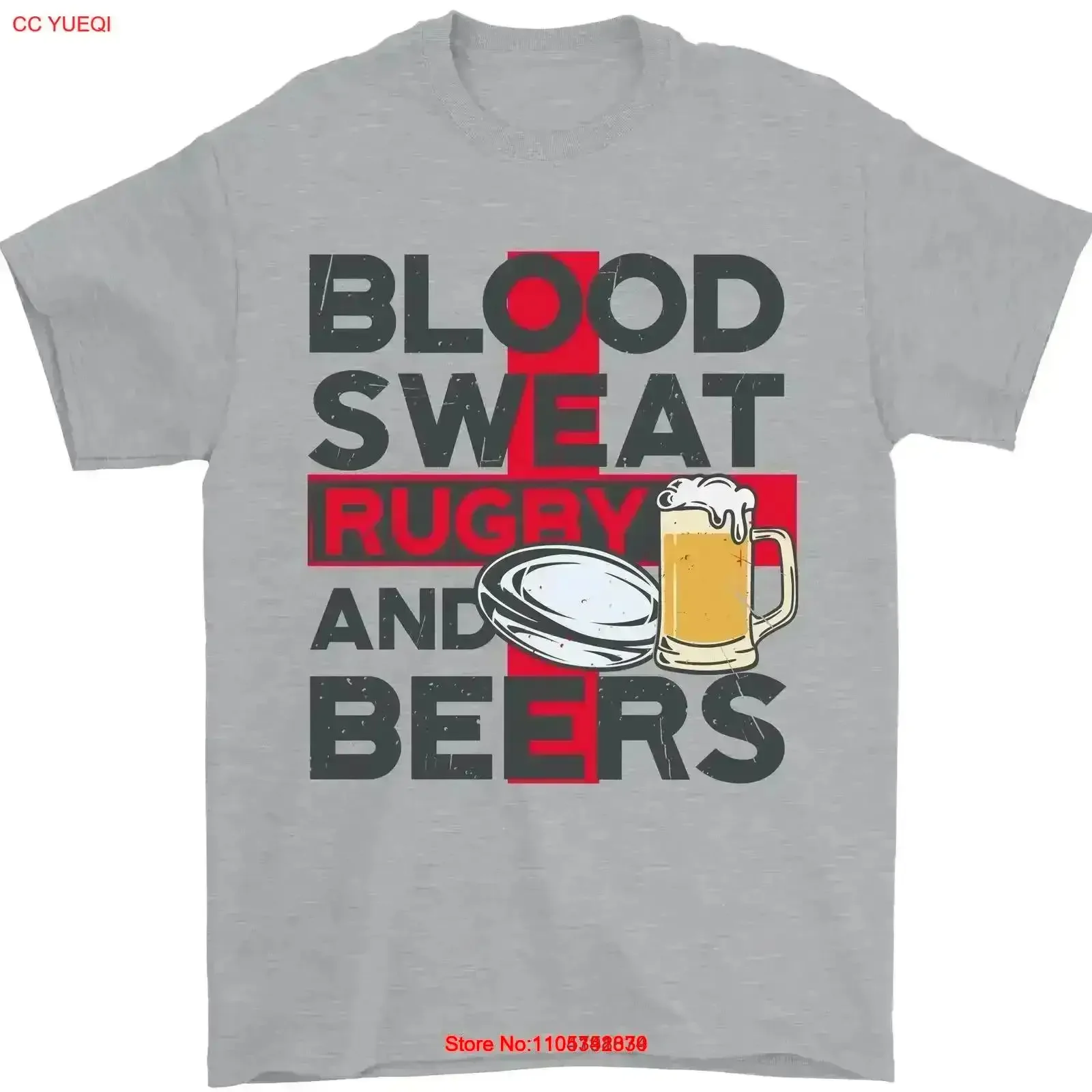 Blood Sweat Rugby and Beers England Lustiges Herren-T-Shirt aus 100 % Baumwolle, Vintage-Waschung, Oberteil für den Alltag, weiches, grafisches Vintage-Oberteil