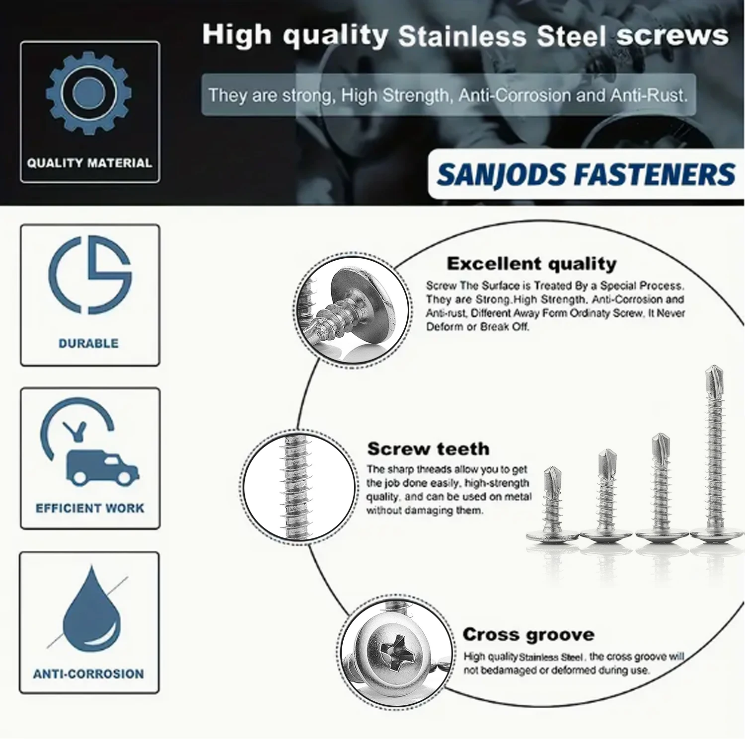 80Pcs Box 410 Stainless Steel Drill-Snail Self-Tapping Screws Fully Threaded Truss Head Phillips Fastener Hardware DIY