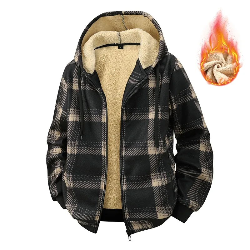 

2025 Fleece Hooded Check Pattern Padded Warm Outdoor Casual Sport Coat in Men's Size (European Measurement)