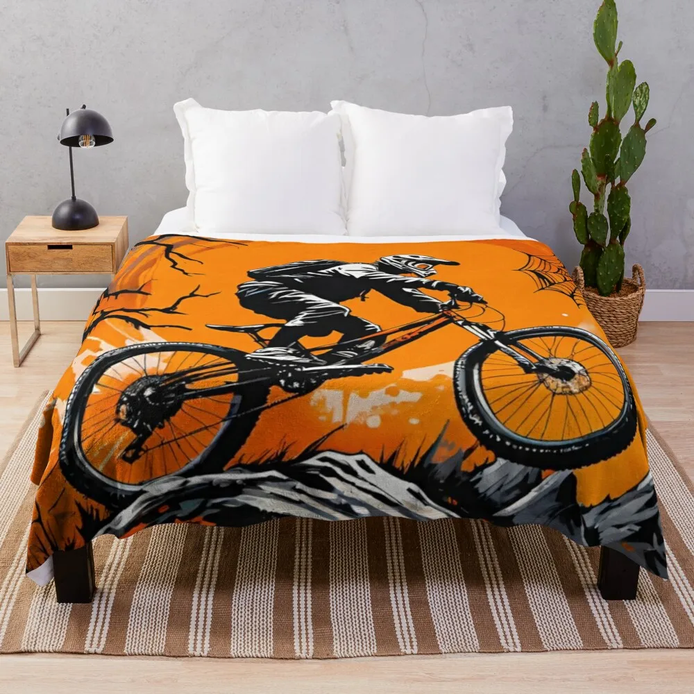 

MTB Rider Sending Trails at Halloween Throw Blanket Sleeping Bag Sofas Thin Blankets