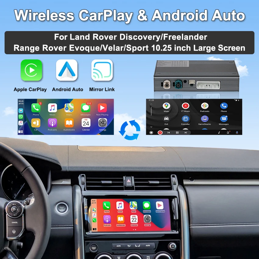 

Wireless CarPlay Android Auto for Land Rover Discovery/Land Rover Freelander Range Rover Evoque/Velar/Sport 10.25inch