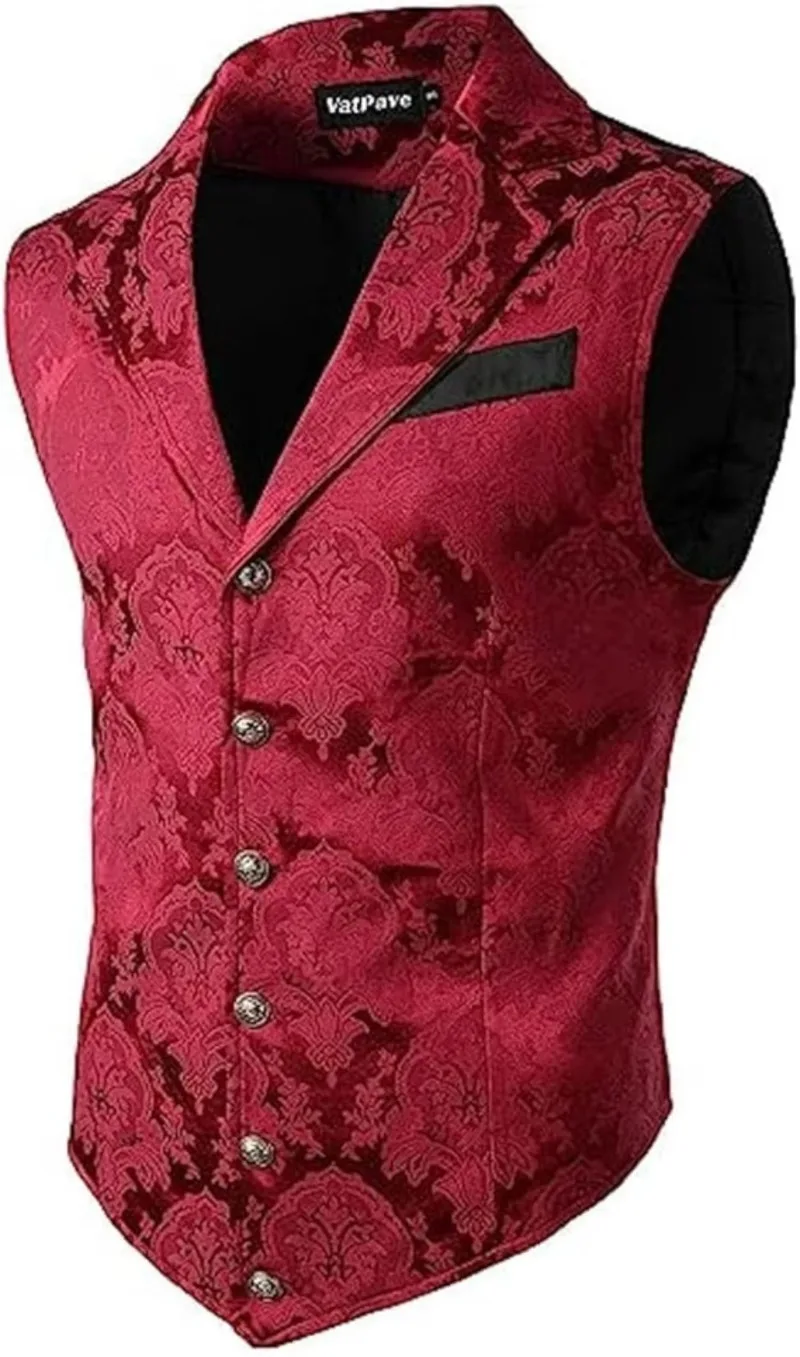 Herrenweste im viktorianischen Paisley-Jacquard-Stil, einreihige Weste im Gothic-Look für Hochzeiten, Dinnerpartys und als Retro-Kostüm. – Detail 8