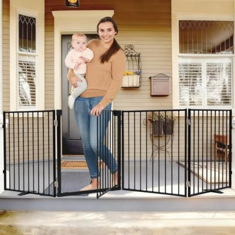 

104" Extra Wide Dog Gate Heavy Duty Metal Freestanding Dog Gate with Door for Indoor and Outdoor Foldable Pet Fence for Doorway