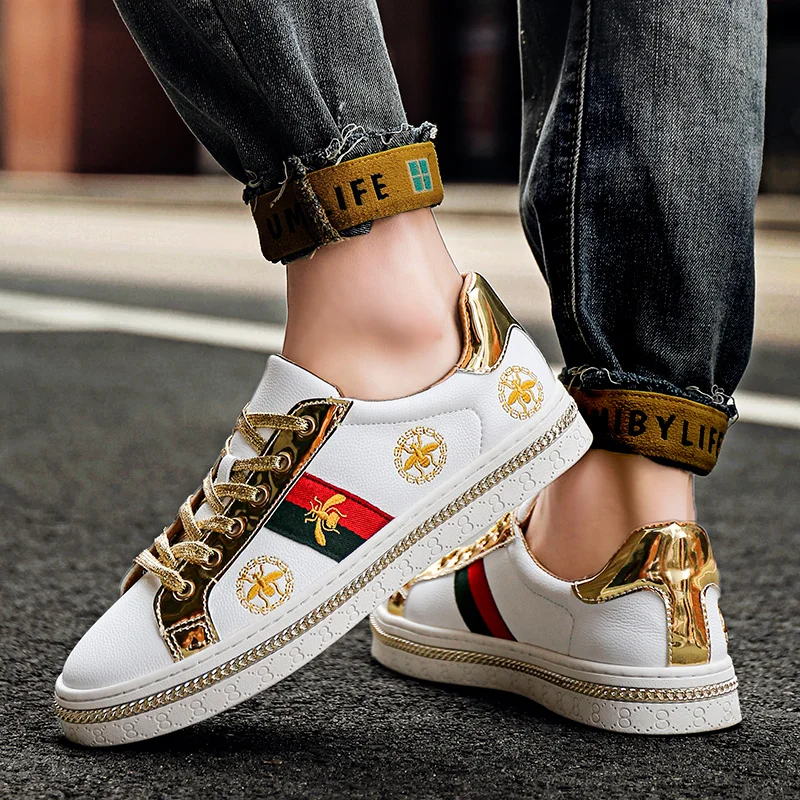 

Leather Men Shoes Casual Luxury Brand Mens Moccasins Italian Breathable Slip on Male Shoes Bee Printed Shoes