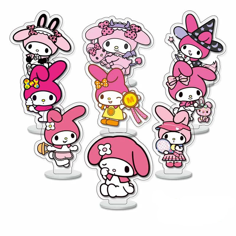 

My Melody Kuromi Kitty Mini Acrylic Figures Cute Cartoon Flat Models Desk Standing Decoration Plates Collectibles