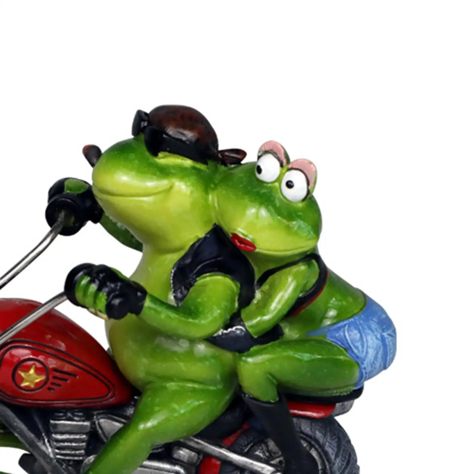 Resin Motorcycle Couple Frog Figurine Statue Animal Decor for