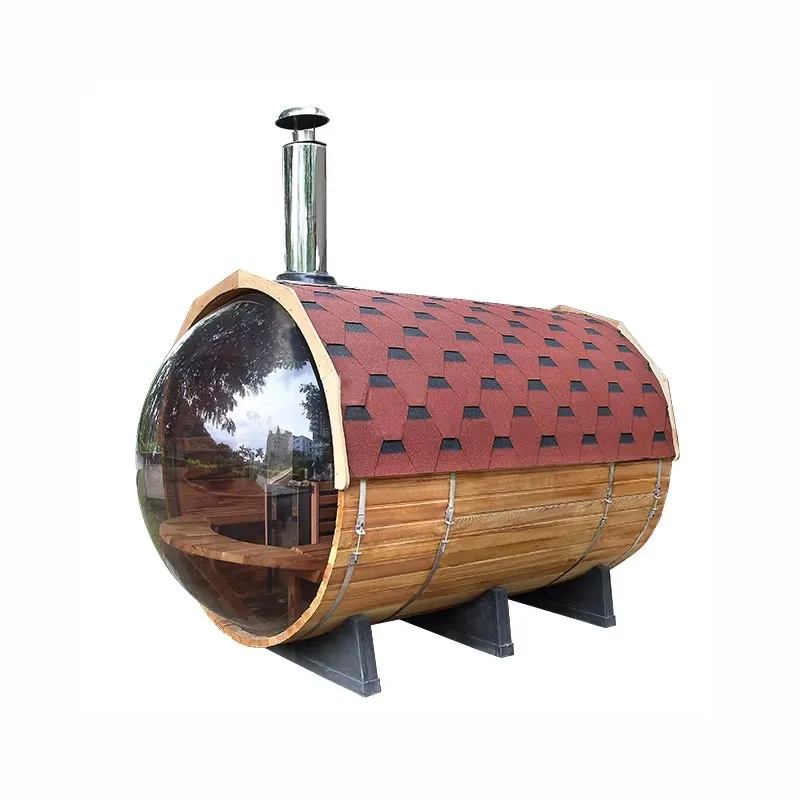 【2026】Wood-burning Stove Red Cedar Traditional Barrel Sauna With Glass Steam Stove For 4-6 Persons Portable Steam Outdoor Sauna