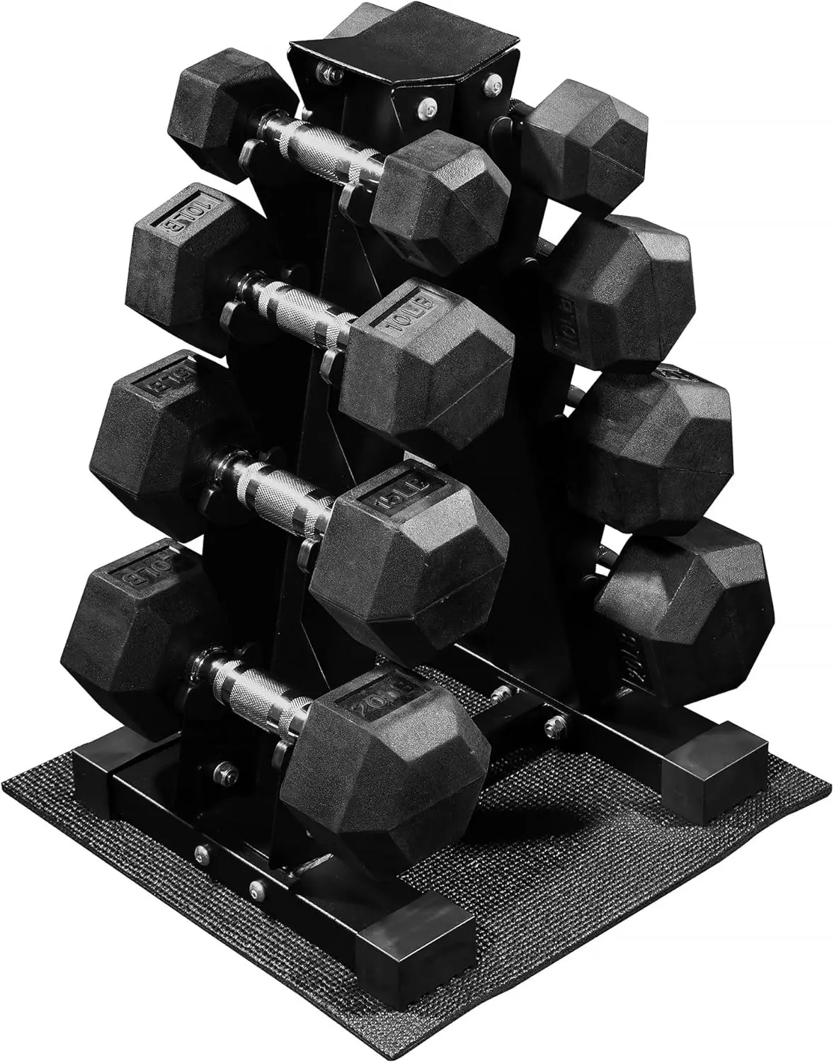 Juego de pesas y estante de almacenamiento con mancuernas hexagonales recubiertas de goma, pares de 5-20 libras