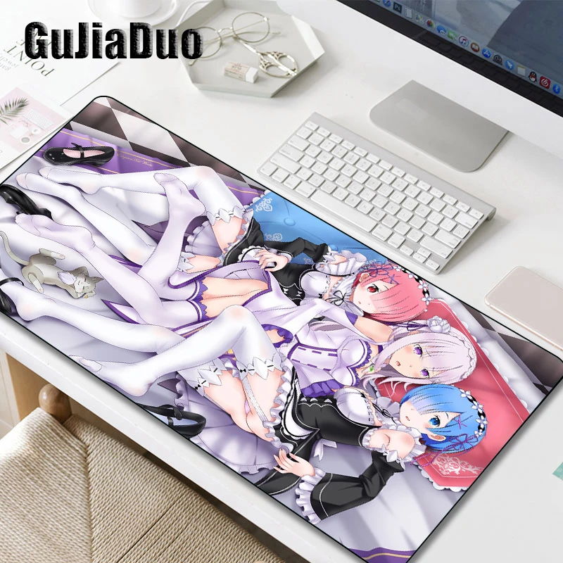 GuJiaDuo Gamer Rem Anime Large Mouse Pad XXL Laptop Table Padcartoon Mousepad Gaming Room Accessories Kawaii Play Mat Pc Cushion