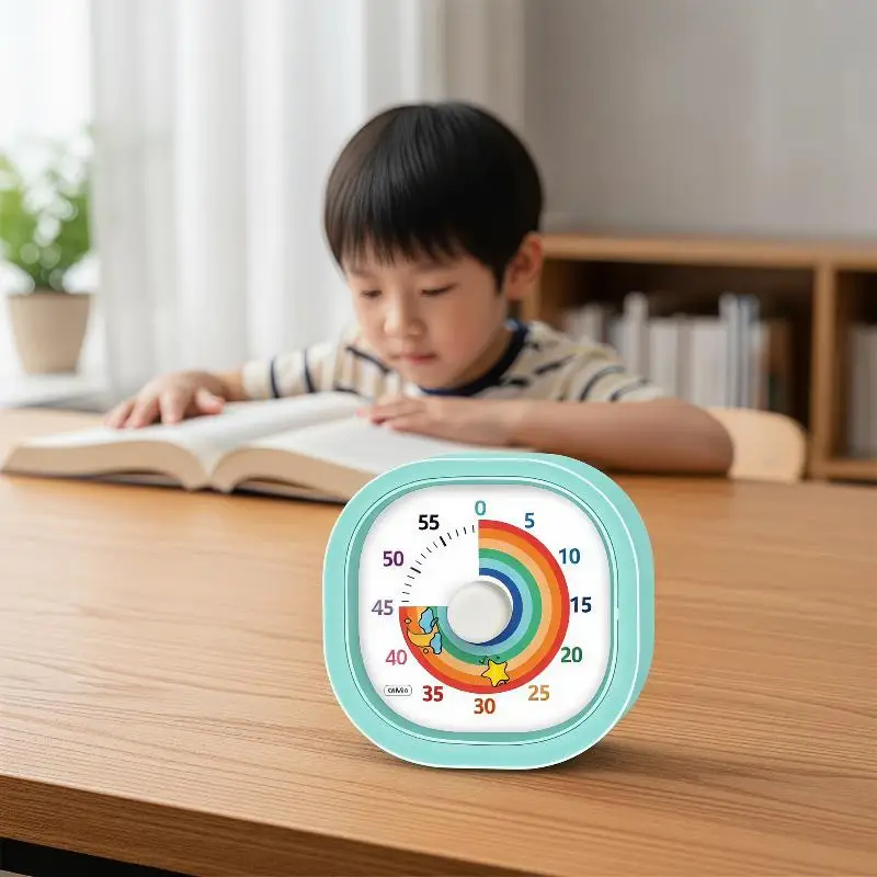 Silent Visual Time Tracker with Soft Night Light Non-Ticking Stopwatch for Classroom Home Kitchen School Baking Kids Learning