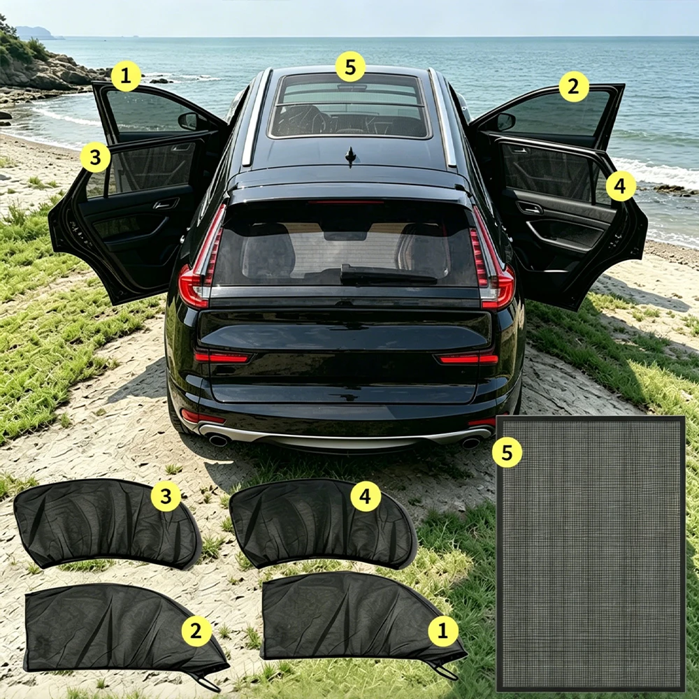 5-teiliges Set Anti-Mücken-Netze für Camping Sonnenschirm Auto Sonnenschutz Fenster Sonnenschutz Sonnenschirme Camper Zubehör