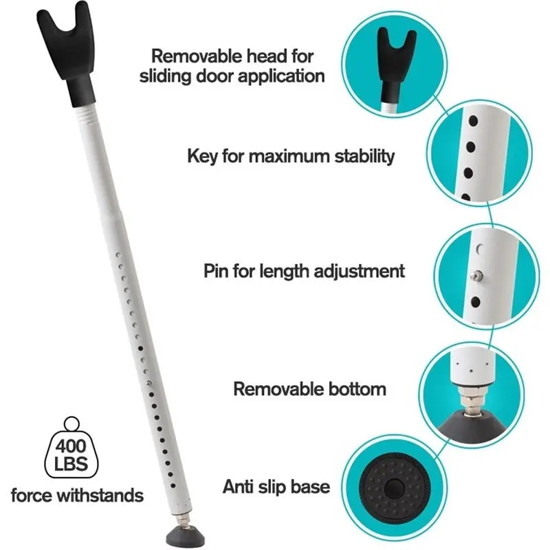 PHFU-For Home For Front Patio Doors Anti-Burglar Door Security Bar Adjustable Door Stopper Stick With Anti-Slip Base For Travel