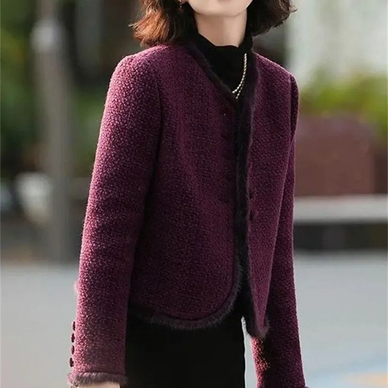 2026 Spring Autumn Jacket Women Small Fragrant Style Short Coat New Woolen Coat Temperament Versatile Round Neck Vintage Top