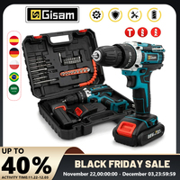 Gisam Battery Impact Screwdriver Multifunctional Cordless Drill Power Tool 25+3 Torque Setting 2 Gear Speed Electric Screwdriver