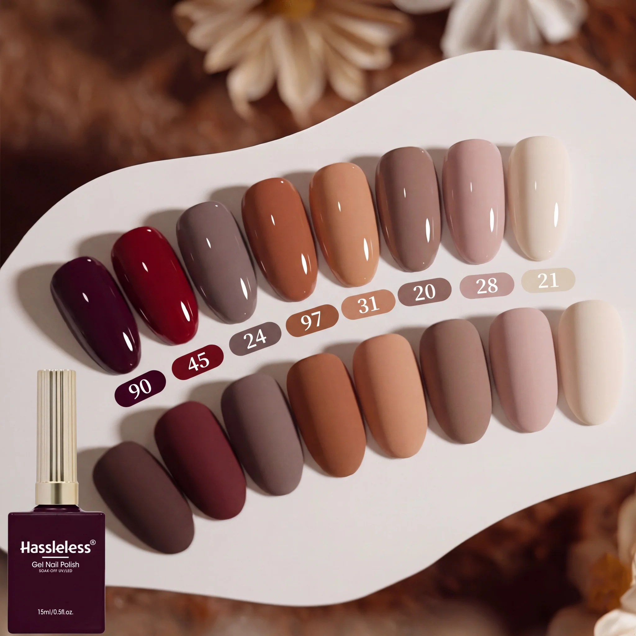 Hassleless 8Pcs Autumn and Winter Red Brown Earth Tone Nail Polish Gel Set Removable Uv Nail Polish Gel Coffee Brown Nude Brown Retro Whitening Nail Gel