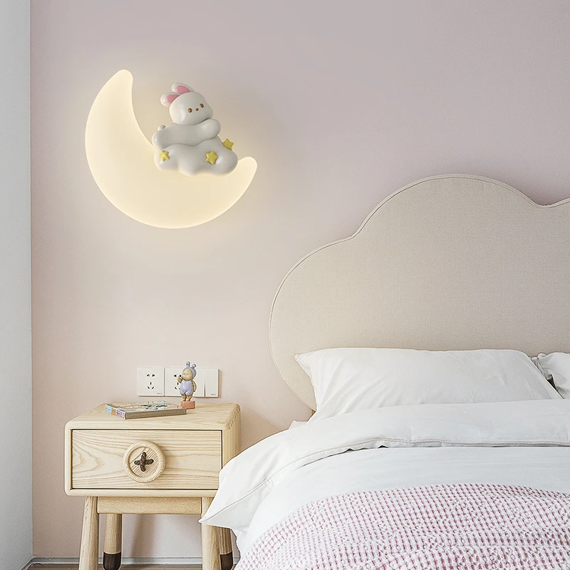 Imagem -04 - Lâmpada de Parede Romântica Lua para Criança Bedside Indoor Lighting Eye Protection Animal Cartoon Angel Girl Bear Wall Light