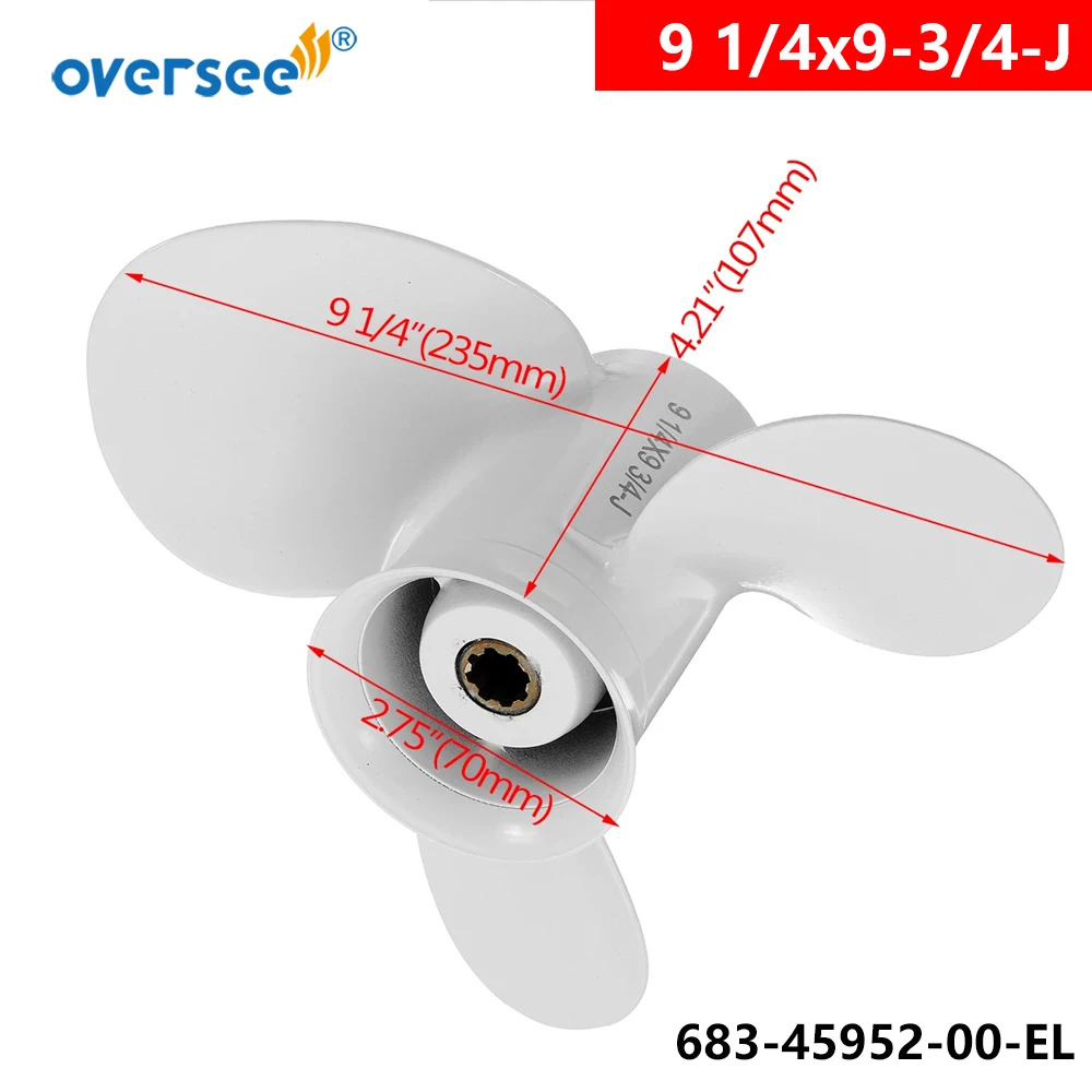 

OVERSEE Propeller 683-45952-00-EL 9 1/4x9-3/4-J For YAMAHA Outboard Motor Motor Parsun Powertec 9.9HP 15HP 9 - 1/4 x 9 - 3/4 -J