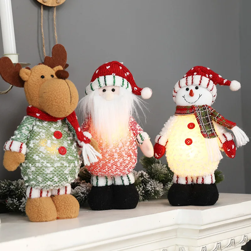 

Home Decoration For Christmas 2025 New Year Decor Ornament Kids Gift Night Light Reindeer Snowman Santa Claus Doll Xmas Tree Toy
