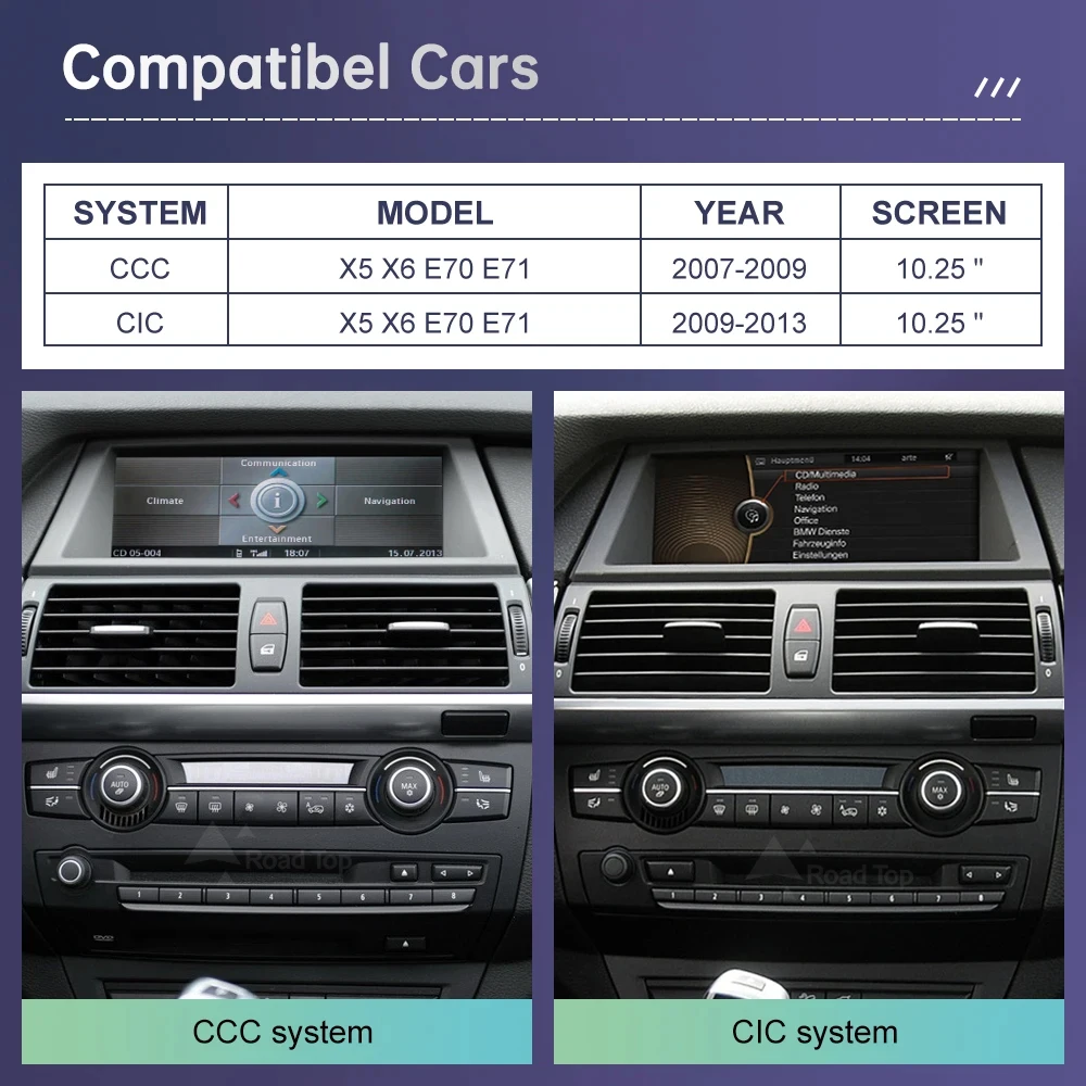 For BMW X5 E70 X6 E71 2008-2013 CCC CIC System Wireless Carplay DSP Stereo WIFI Android QLED 2400*900P 12.3