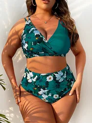 Conjunto de Bikini Sexy para mujer, bañador de talla grande, Tankini estampado, traje de baño para mujer, ropa de playa, traje de baño de dos piezas 5XL 2024