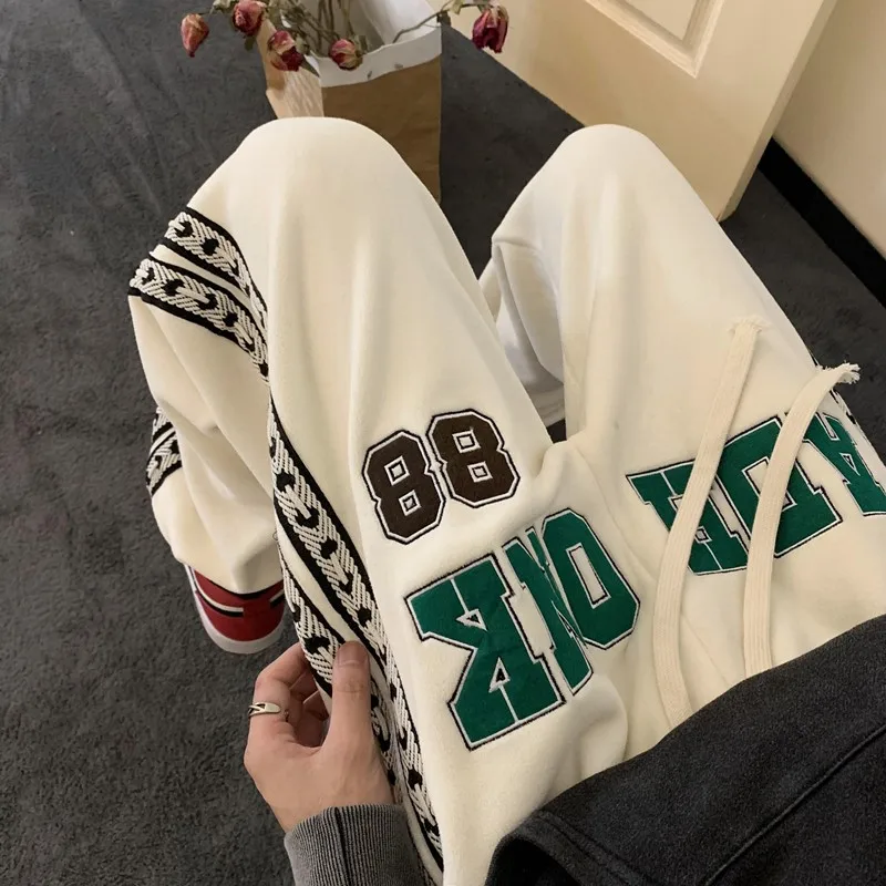 

Мужские спортивные брюки Double-Sided Fce с вышитыми полосками, утепленные, на манжетах, повседневные, зимние, плюшевые, для отдыха